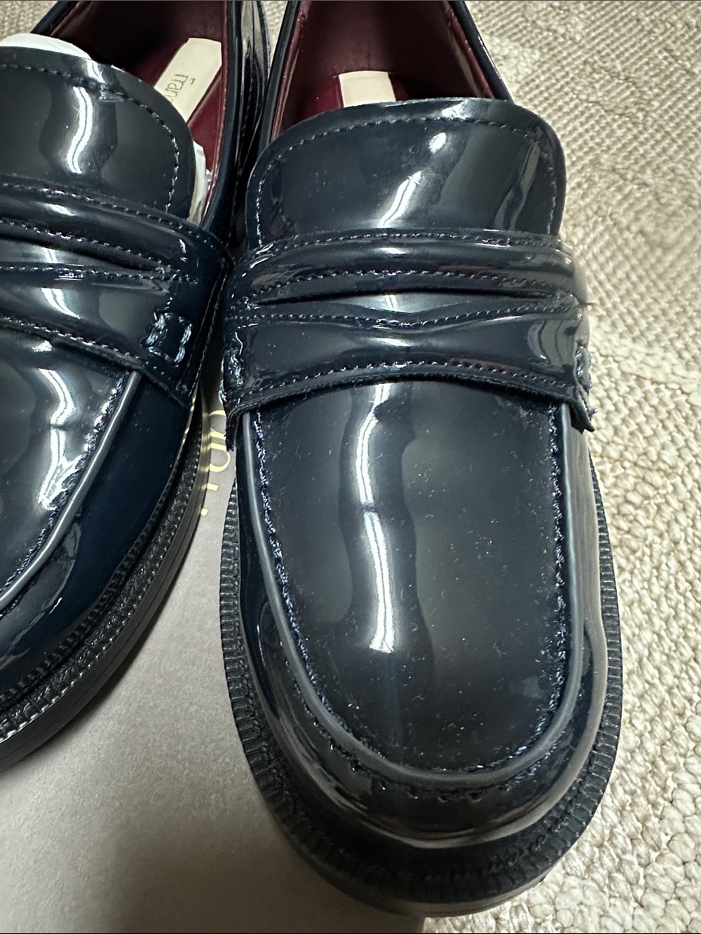 Franco Sarto Glossy Navy Penny Loafers - Picture 6 of 8